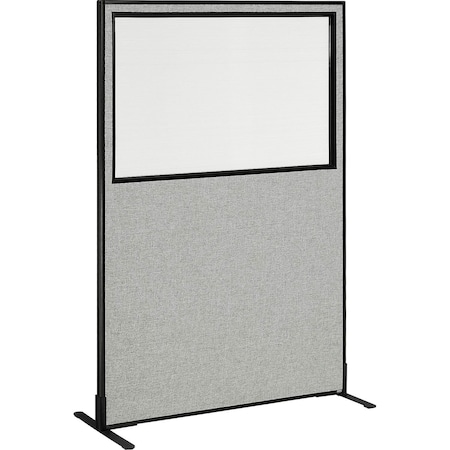 Interion By Global Industrial Interion Freestanding Office Partition Panel with Partial Window, 48-1/4inW x 72inH, Gray 694680WFGY